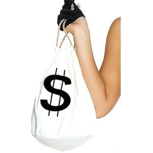 Money Bag Drawstring Pouch Dollar Sign White